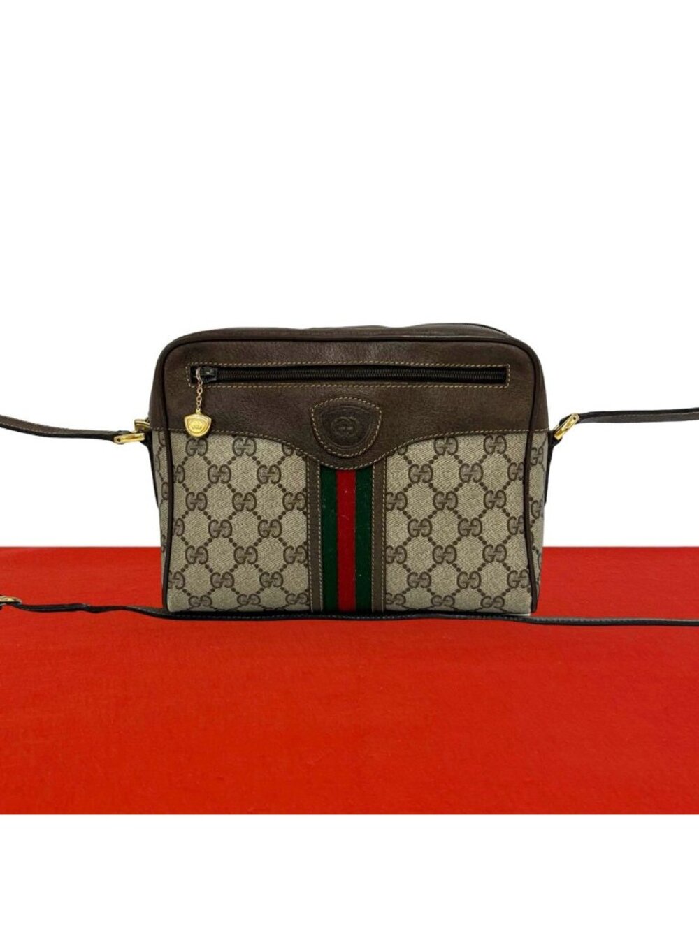 Gucci Vintage Sherry Line GG Logo Pattern Leather Shoulder Bag Pochette Brown